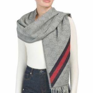 Authentic NWOT GUCCI Scarf with Red and Navy Detail